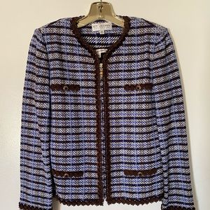 Brown and blue St. John knit coat and top set